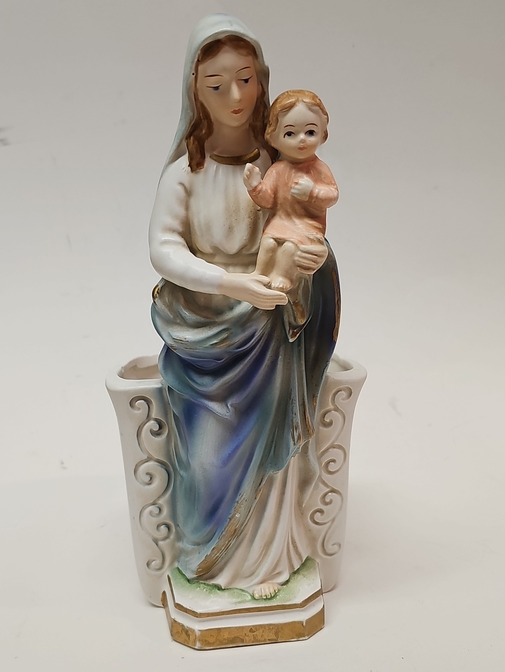 Midcentury Napcoware Porcelain Virgin Mary Madonna + Child Statue Planter R-6980